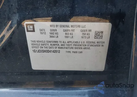 2013 Chevrolet Sonic Lt Auto from USA, damaged, VIN 1G1JC6SH0D4142812